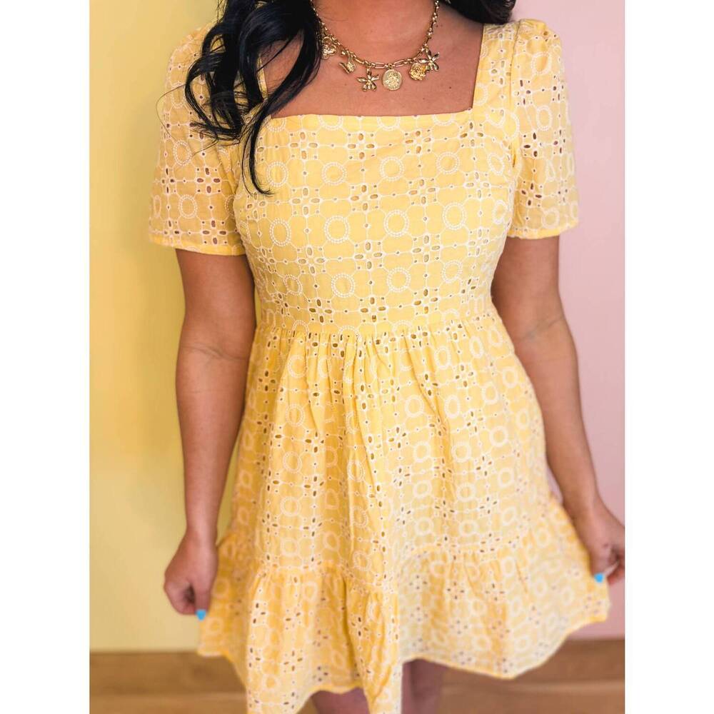 NEW IN-LOOM eyelet embroidered mini dress in yellow